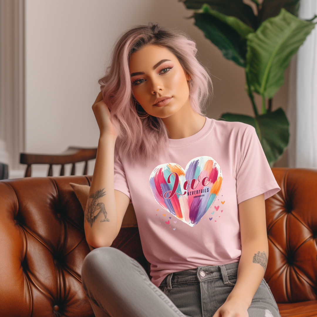 LOVE NEVER FAILS, 1 CORINTHIANS 13:8 - Faith Shirt