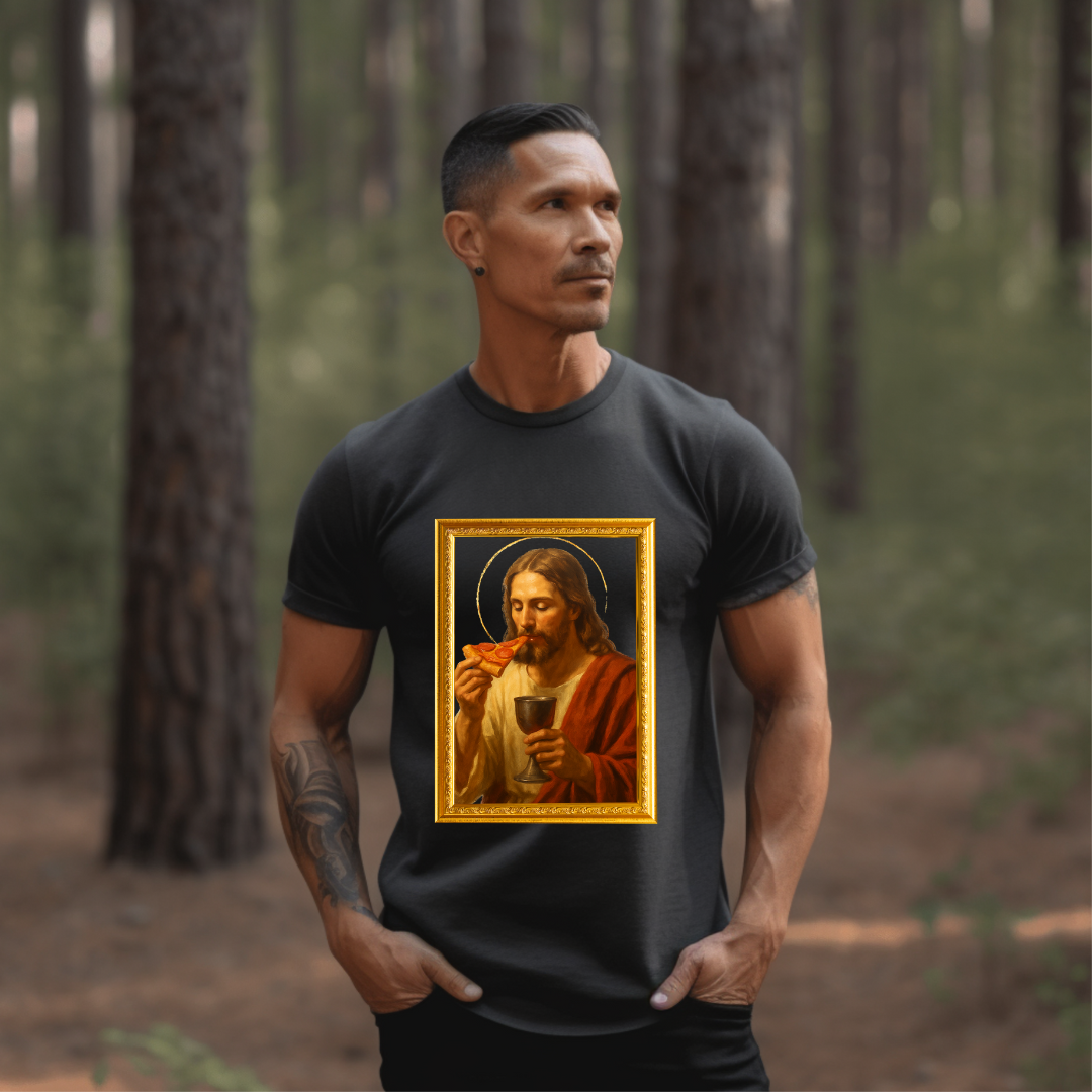 PIZZA AND WINE JESUS- Faith T-Shirt