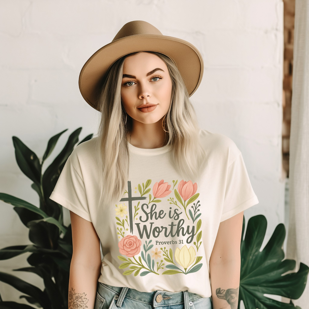 SHE IS WORTHY, PROVERB 31 - Christian Unisex T-Shirts